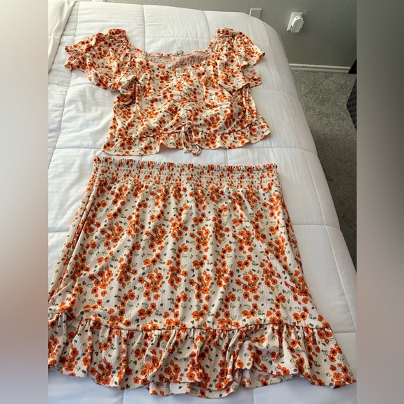 Cato Dresses & Skirts - Cato Floral Two-Piece Set in White and Orange